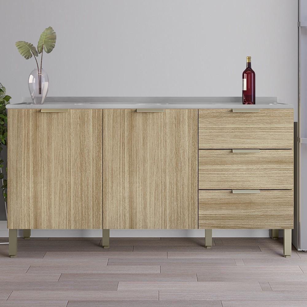 Miniatura Balcão Gabinete Com Pia Inox 160cm Charm K02 Freijó - Mpozenato
