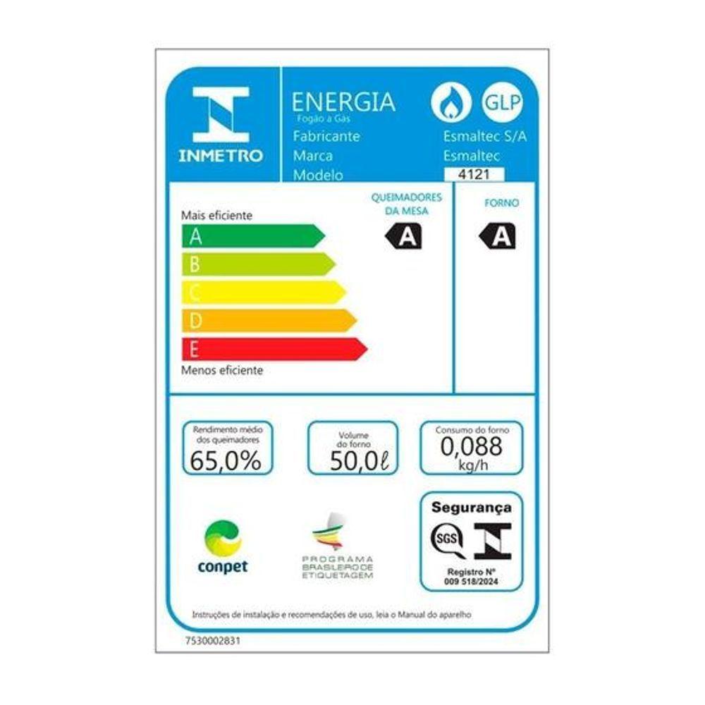Miniatura Fogão 4 Bocas Esmaltec Ideal Super F4IAP4121 Acendimento Automático Preto Bivolt