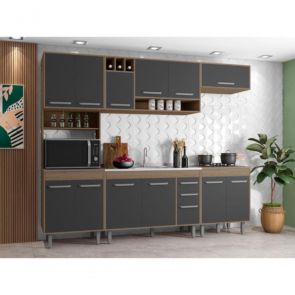 Miniatura Cozinha Compacta Para Pia 5 Peças Munique Carvalho Grafite