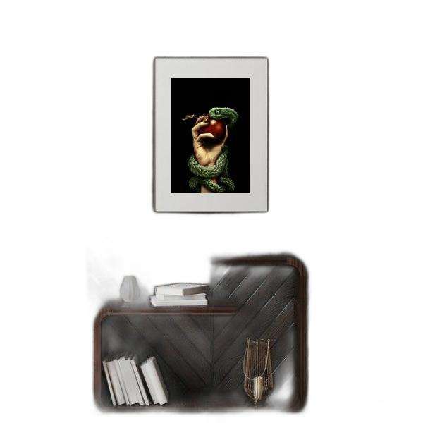 Miniatura Quadro Fruto Proibido- Serpente Maçã 45X34Cm - Com Vidro