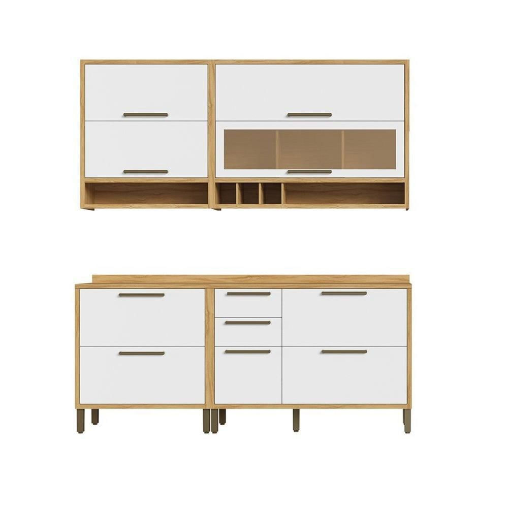 Miniatura Cozinha Compacta 4 Peças Vicenza Espresso Móveis Branco Brilho/Amêndoa
