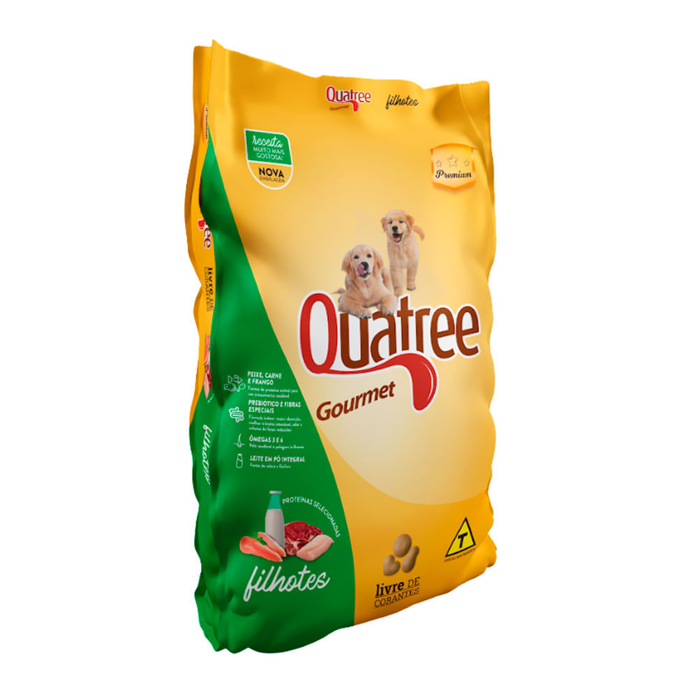 Miniatura Ração Quatree Gourmet para Cães Filhotes Sabor Peixe, Carne e Frango 1Kg