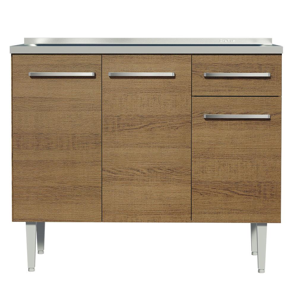 Balcão Gabinete com Pia Armário de Cozinha 3 Portas e 1 Gaveta 105cm Rustic Emilly Madesa Rustic