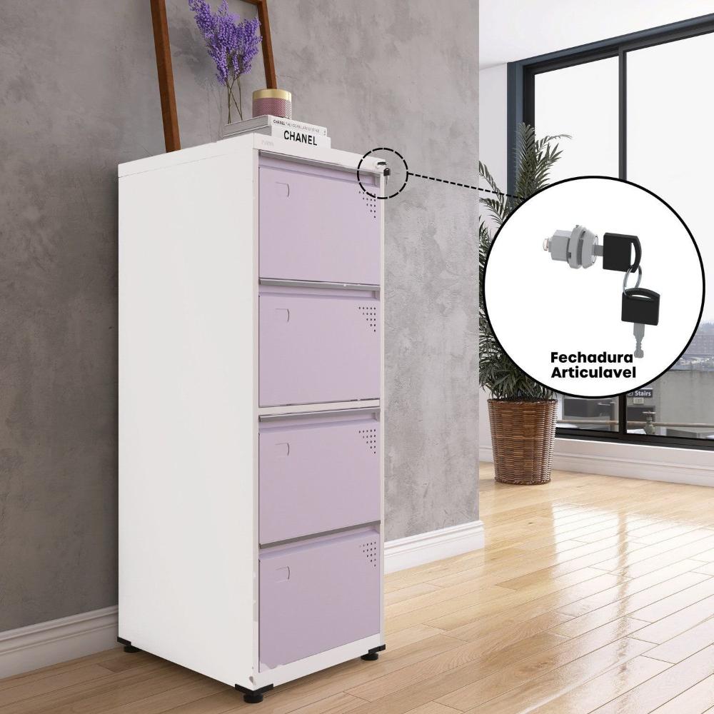 Gaveteiro Arquivo para Escritório em Aço 4 Gavetas Banco /Lilas
