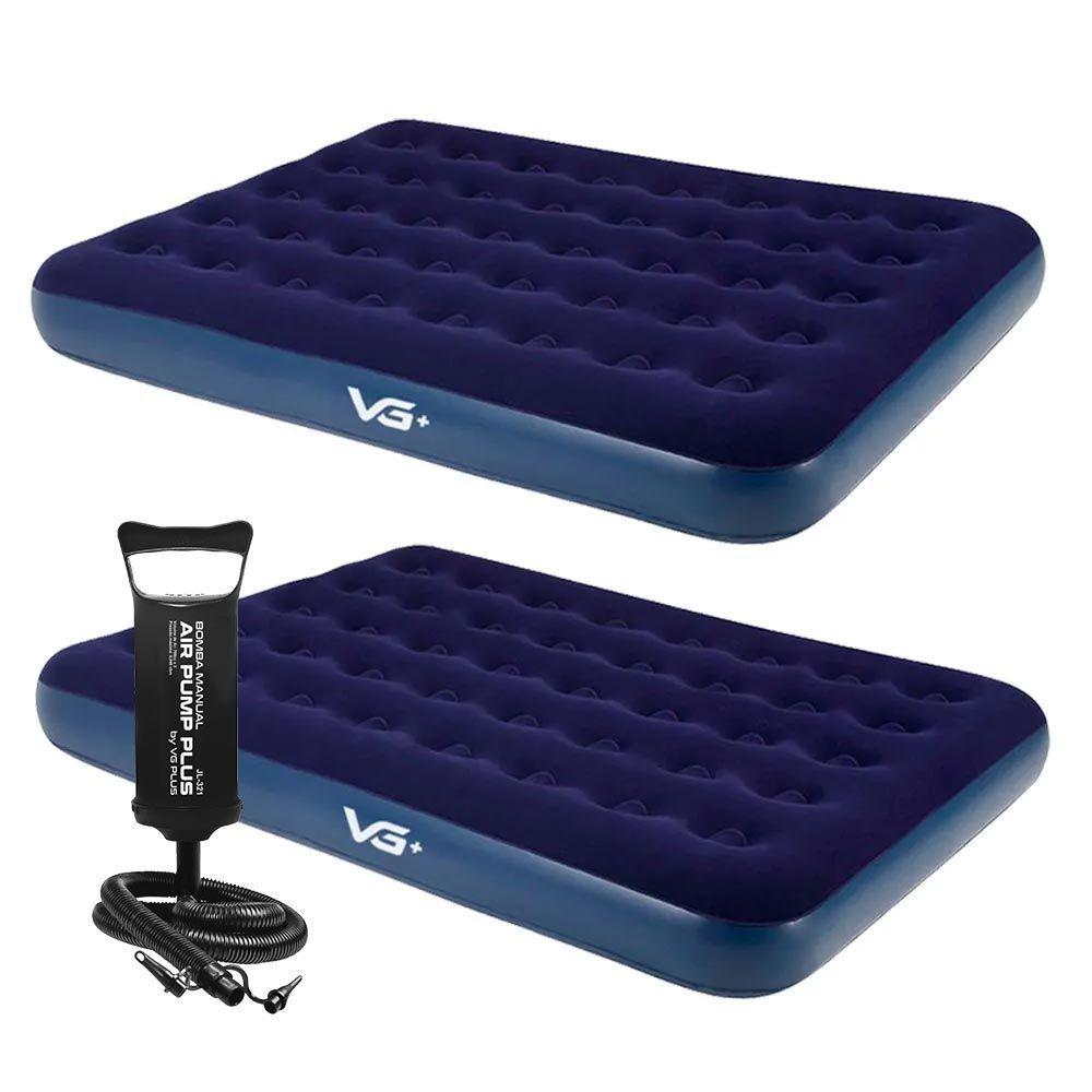 Miniatura Kit 2 Colchões Infláveis Casal Flocked Comfort Com Bomba Manual Vg Plus