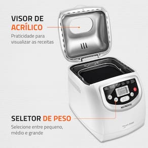 Miniatura Panificadora Automática Mondial Master Bread NPF-54 com 19 Funções Pré-programadas - Branca 110V