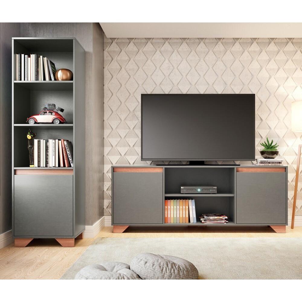 Miniatura Conjunto Rack Tv 60" Livreiro Multimóveis Grafite/Siena