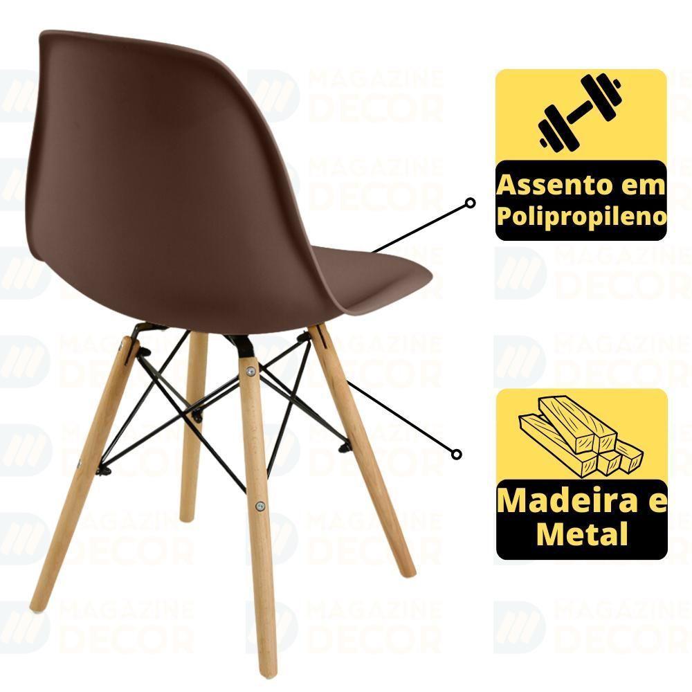 Miniatura Conjunto Mesa De Jantar Redonda Marci Premium Branca 120cm Com 4 Cadeiras Eames Eiffel - Marrom