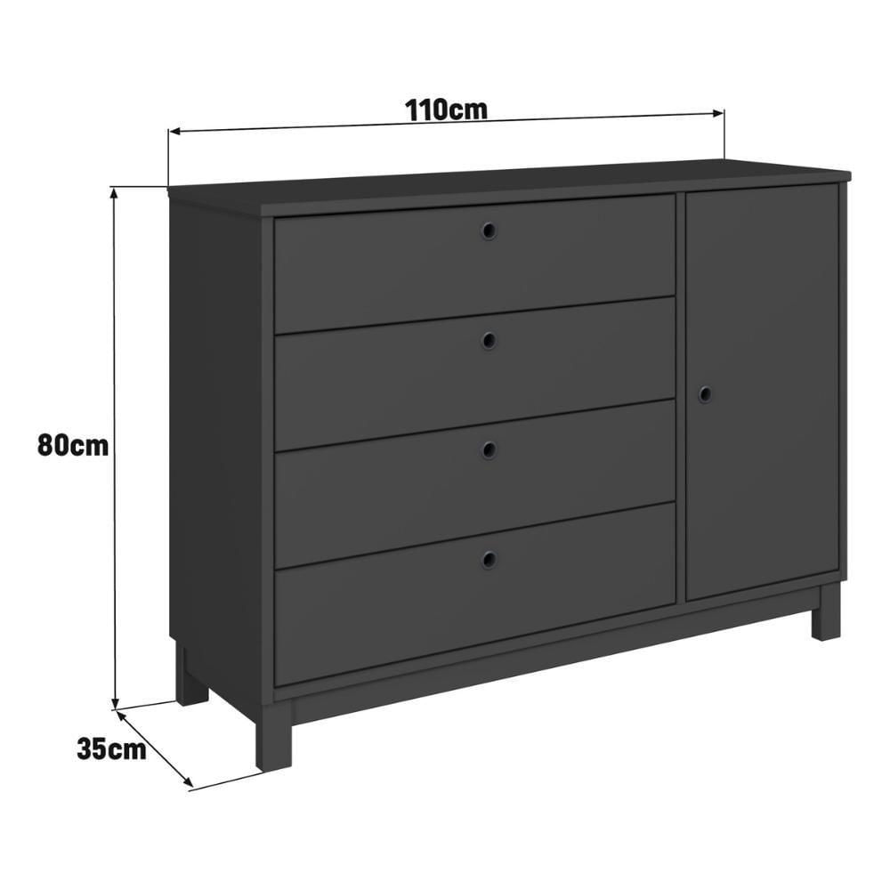 Miniatura Cômoda De Madeira Maciça Com 1 Porta E 4 Gavetas 110cm Multimóveis Cr35279 - Charcoal