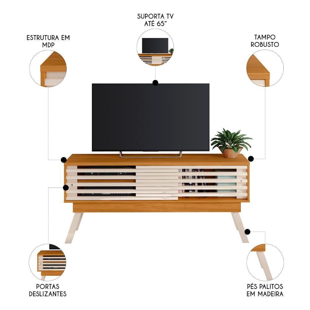 Rack Bancada De Tv 65 Pol 150cm Keli Z10 Off/cinamomo - Mpozenato