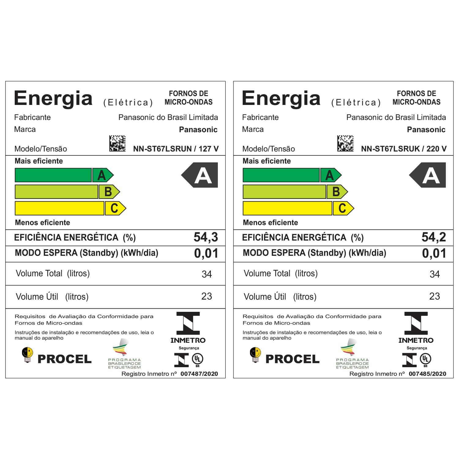 Miniatura Micro-ondas de Mesa Panasonic com 34 Litros de Capacidade Inox - NN-ST67LSRUN 110
