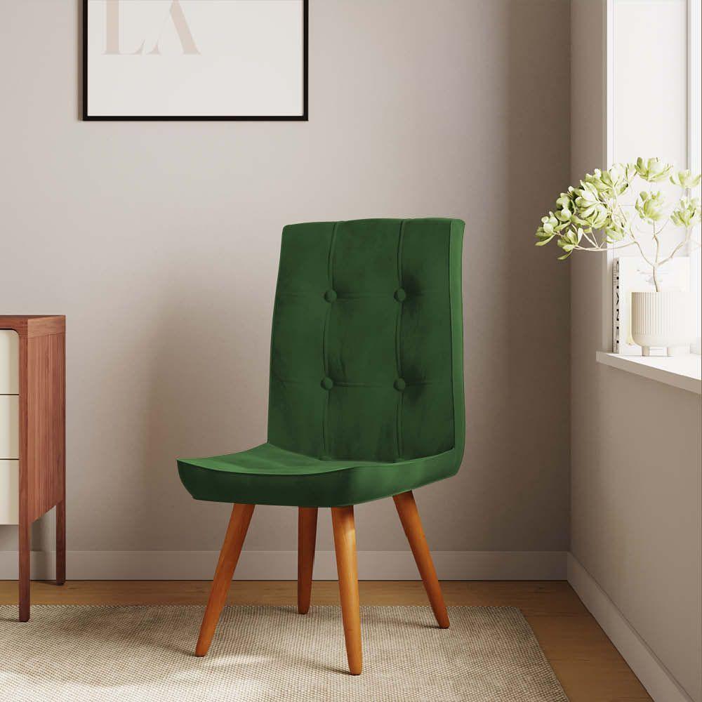 Miniatura Cadeira De Jantar Drop Com Botão Base Pé Palito Caramelo Suede Verde - Amey Decor