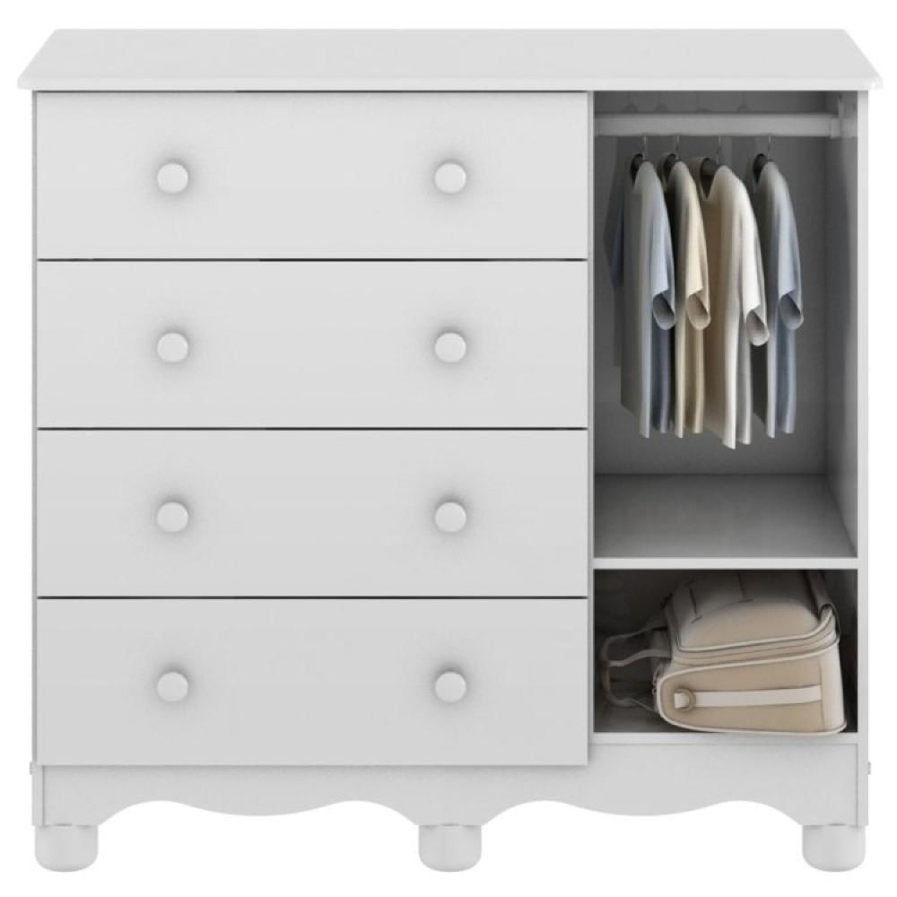 Quarto Gêmeos com 2 Berços Americano 1 Cômoda com 4 Gavetas e 1 Porta Uli Móveis Peroba Branco Brilho