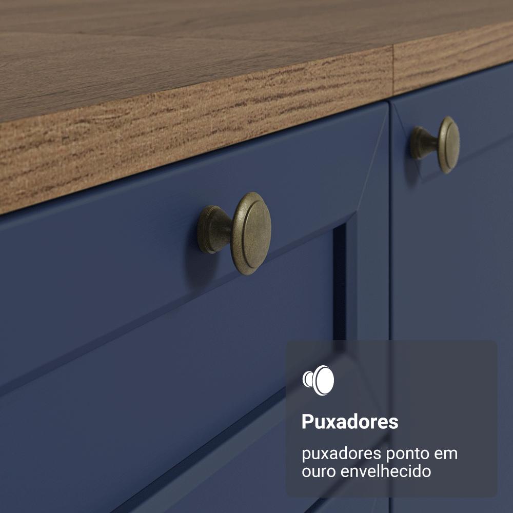 Armário de Cozinha Completa 270 cm Rustic/Azul Vik Madesa 04 Rustic/Azul