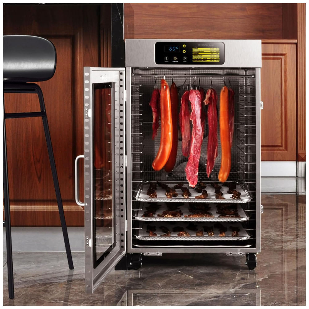 Miniatura Desidratador de Alimentos em Aço Inoxidável com 18 Bandejas, Temporizador Ajustável e Controle de Temperatura, 110V 15...