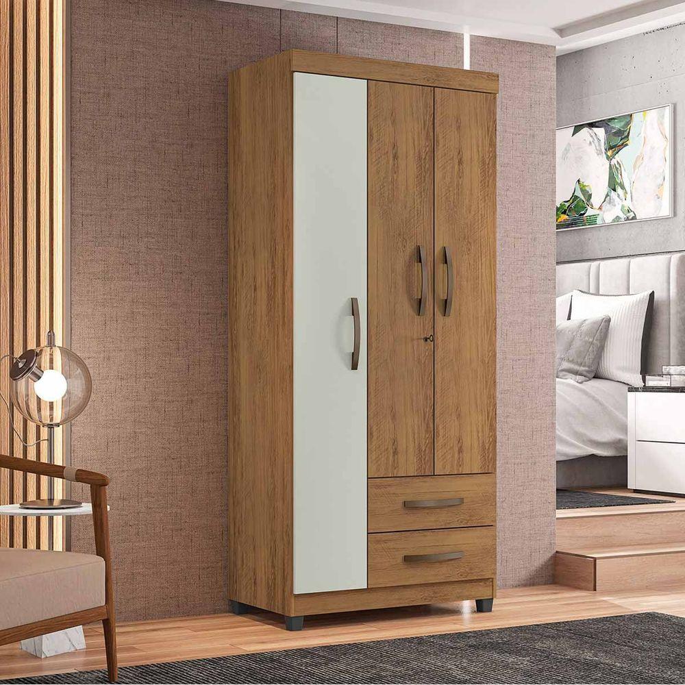 Miniatura Cômoda Com Roupeiro Grécia 2 Portas E 3 Gavetas L01 - Amarena Móveis Freijó/Cinza Cristal