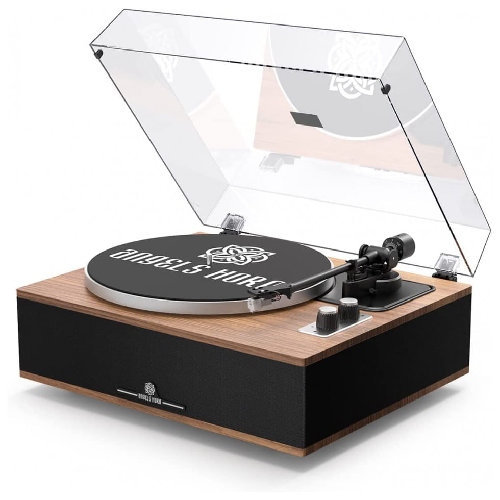 Miniatura Vitrola Toca Discos Retrô 2 Velocidades com Bluetooth e Alto Falantes Embutidos, 110V, ANGELS HORN, HP H019 0R US, Preto
