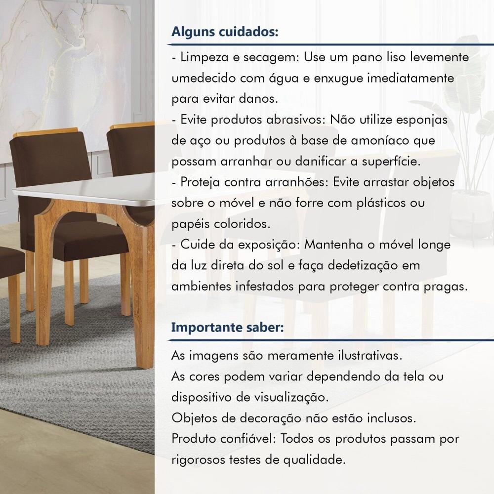 Conjunto Mesa Melina 170cmx90cm com 6 Cadeiras Luisa Tampo Smart Plus com Vidro Cinamomo/Off White/Marrom