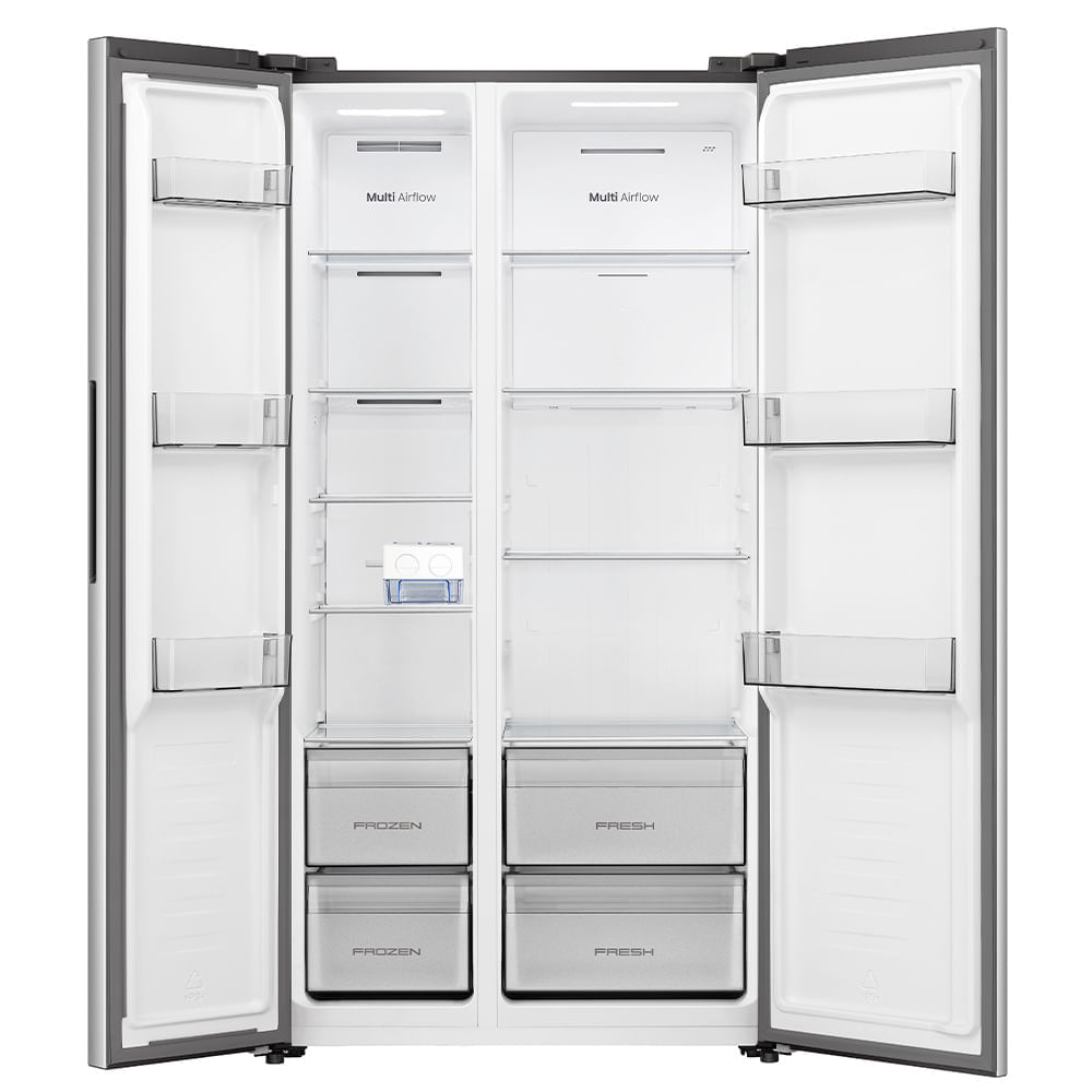 Miniatura Refrigerador Side by Side Hisense Frost Free com 531 Litros Multi Air Flow 2.0 e Super Freezer Inox - RS3P558 110
