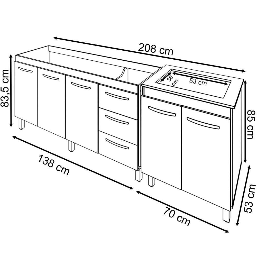 Miniatura Armário Cozinha Gabinete Pia De 140 Cm Carina Com Balcão Cooktop 4 Bocas Savana Frente Off-white Jade
