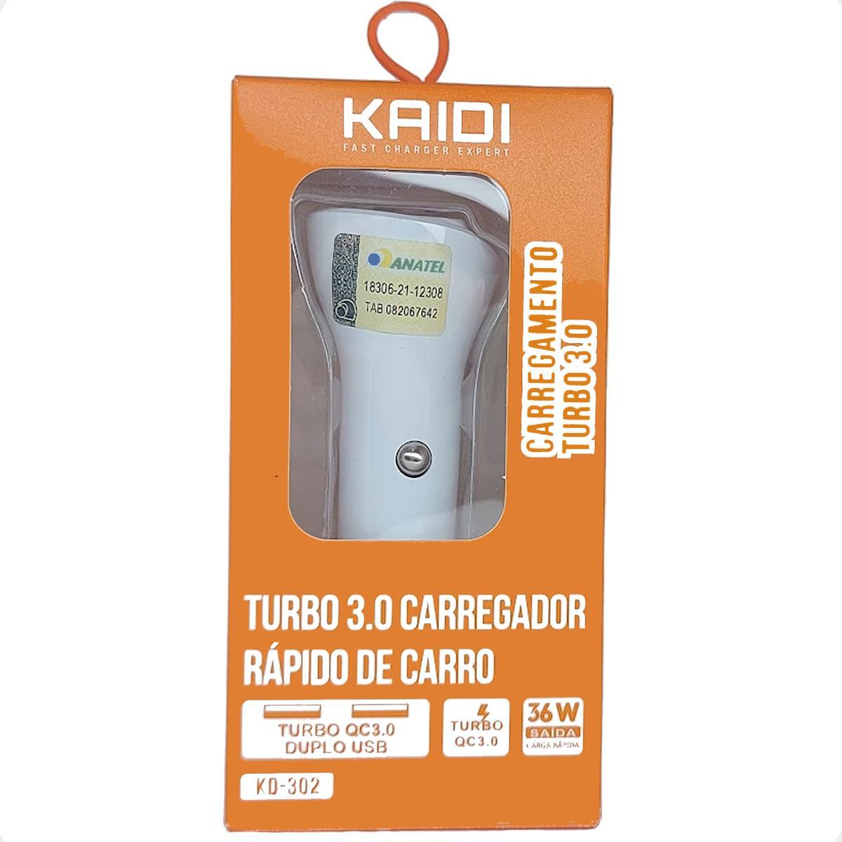 Miniatura Fonte Carregador Veicular Kaidi Turbo Qc3.0 2 Saídas Usb 3.0