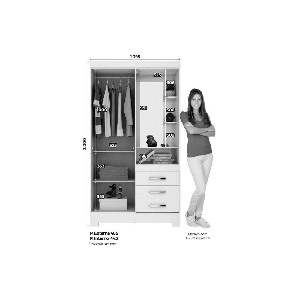 Miniatura Guarda Roupa 2 Portas E 3 Gavetas C- Espelho Briz B64 Branco-Rosa - Henn