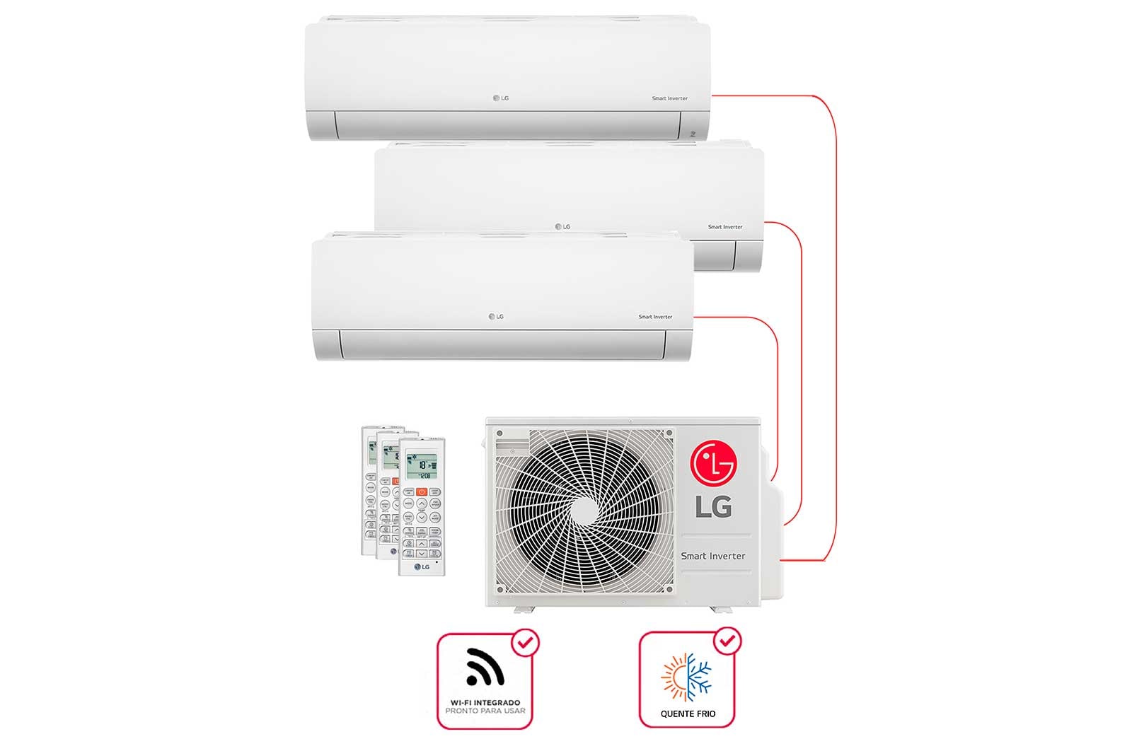 Miniatura Ar condicionado Multi Split Inverter 3 ambientes (Hiwall 2X 9.000BTUS, 1X12.000BTUS) Quente/Frio WiFi integrado 220V