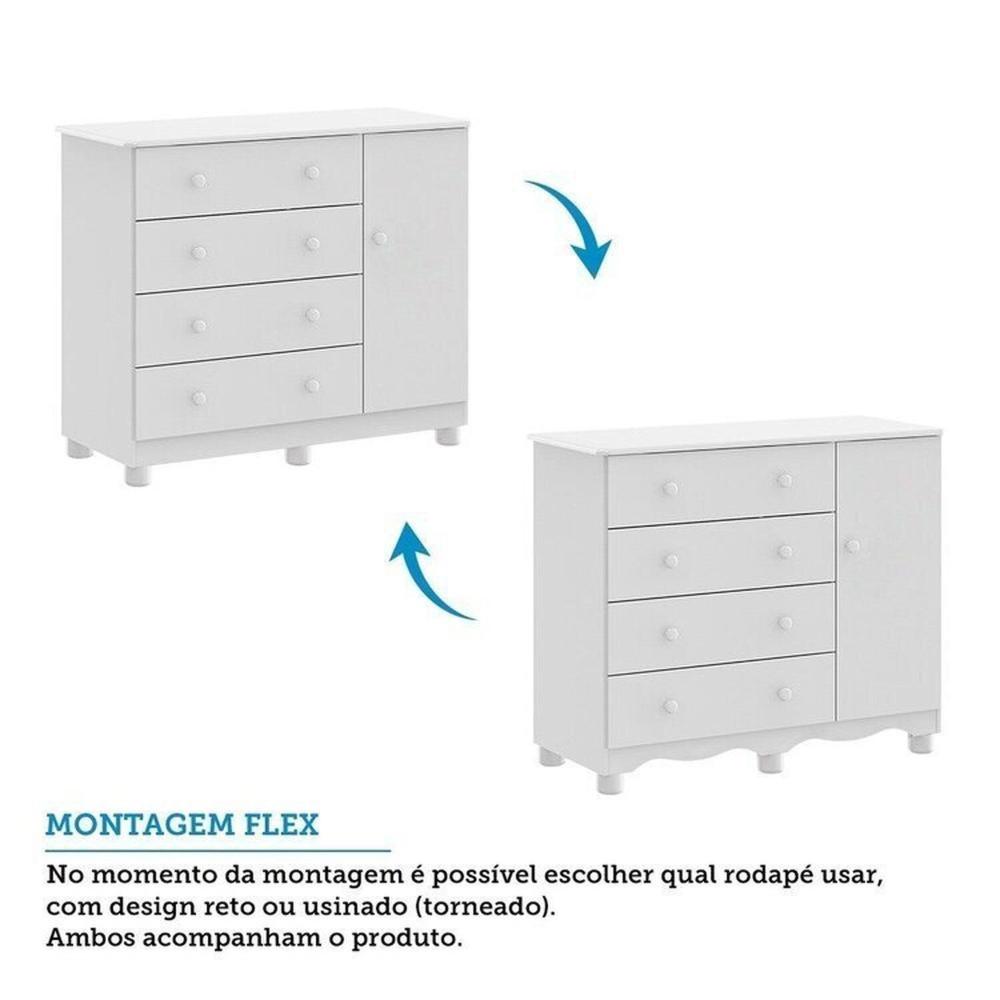 Quarto de Bebê Completo Berço Minicama Guarda-roupa 4 Portas e Cômoda 100% Mdf Nina Espresso Móveis Branco Brilho