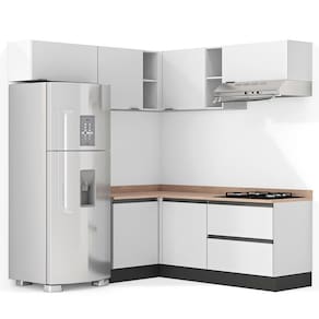 Miniatura Cozinha Completa Bartira Linea com 7 Portas, 1 Gaveta e 4 Prateleiras Branco