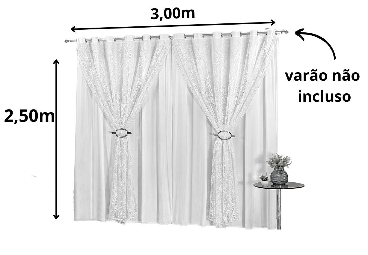 Curtina Renda 3M + 4 Capas Almofadas E Presilhas Cor Azul