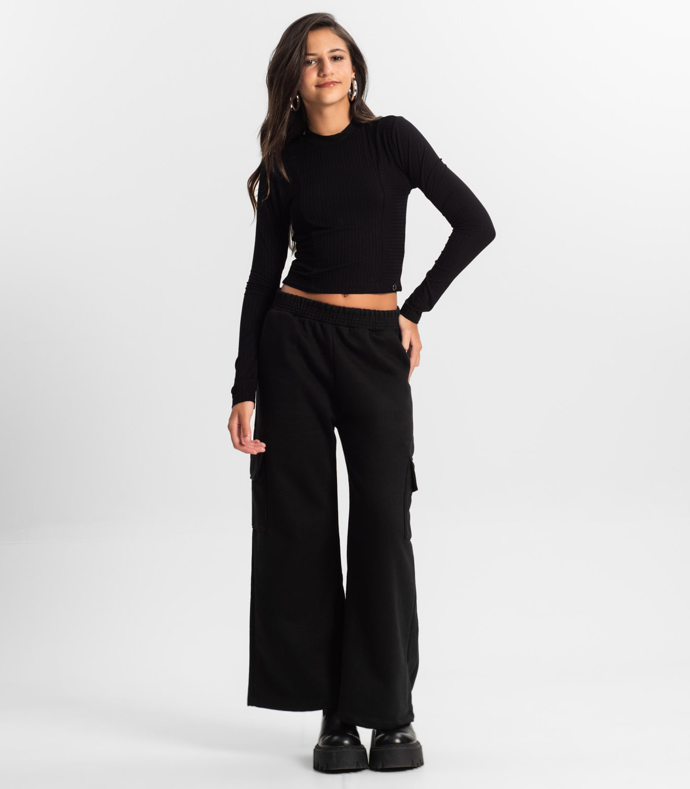 Miniatura Blusa Cropped Juvenil Feminina Gola Alta Minty Preto 14