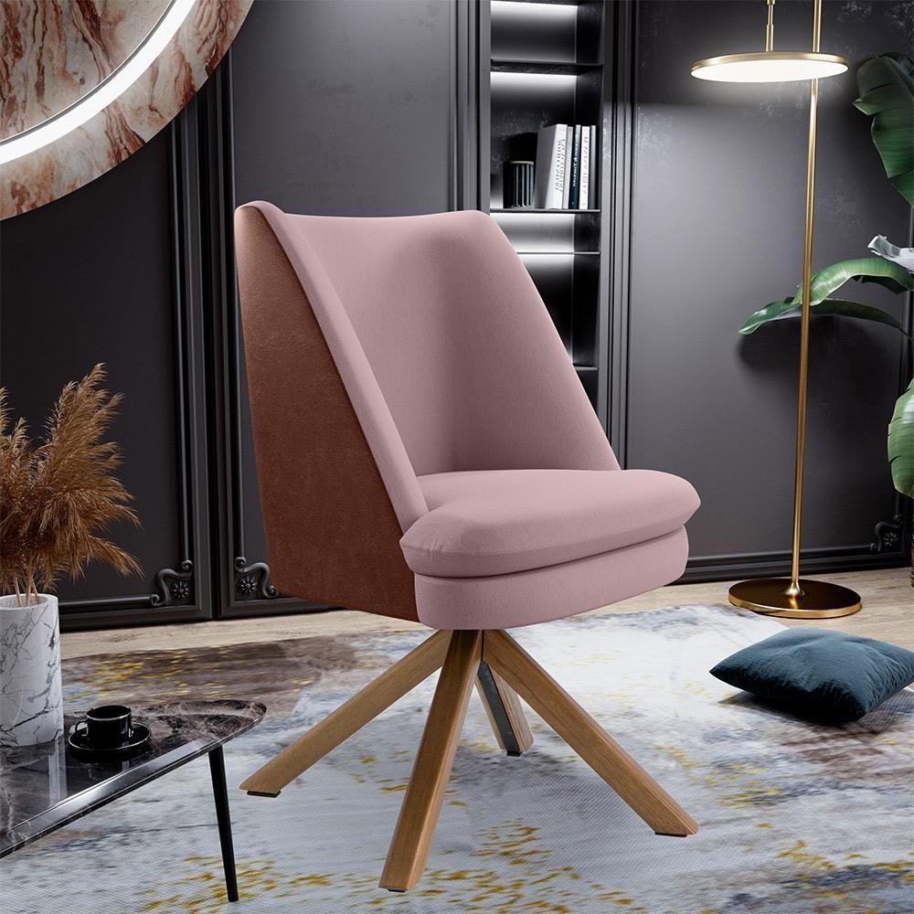 Poltrona Base Giratória Veludo Rosê C-305 Corano Marrom B-38