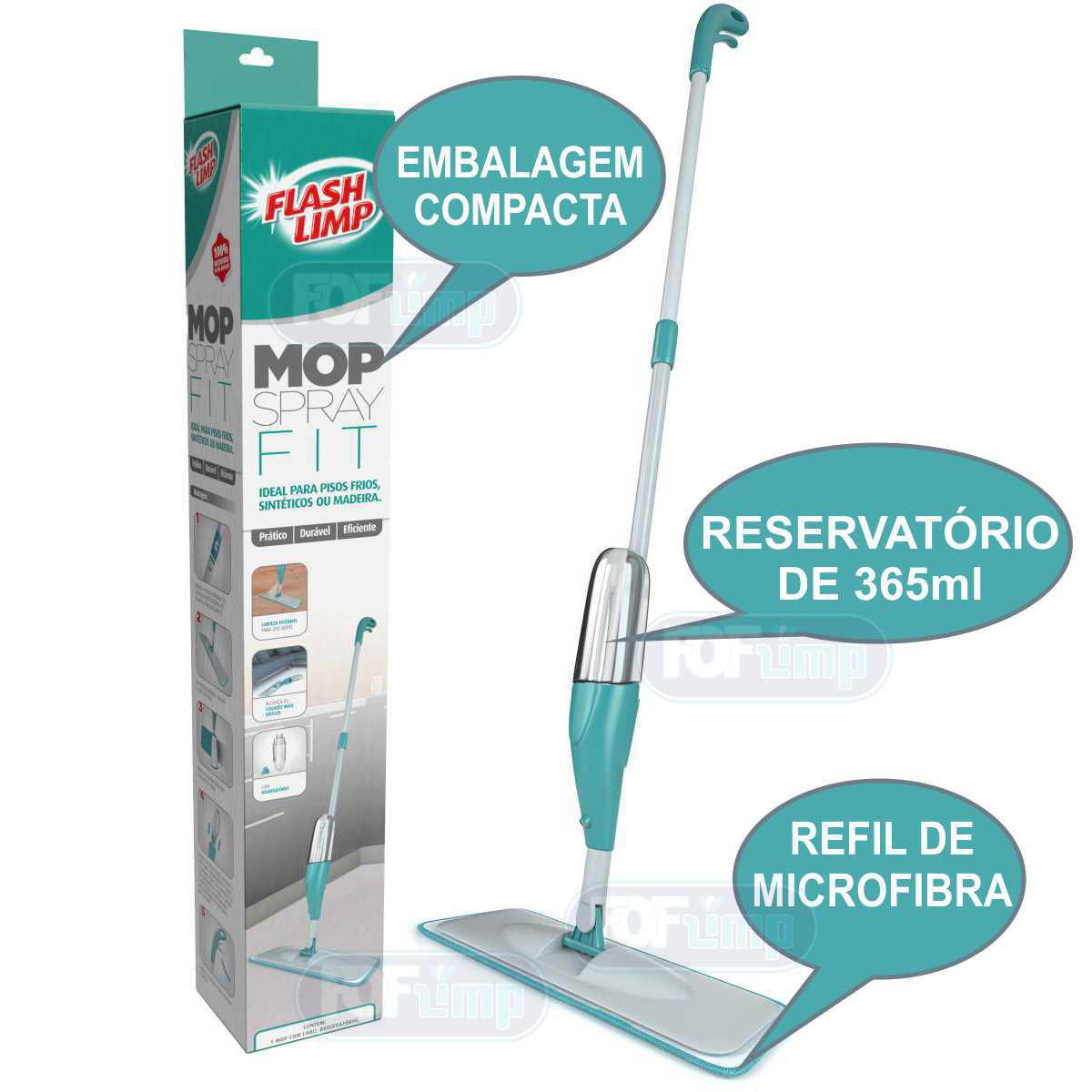 Miniatura Kit Mop Spray Fit Flashlimp Reservatório Limpa Piso + Refil