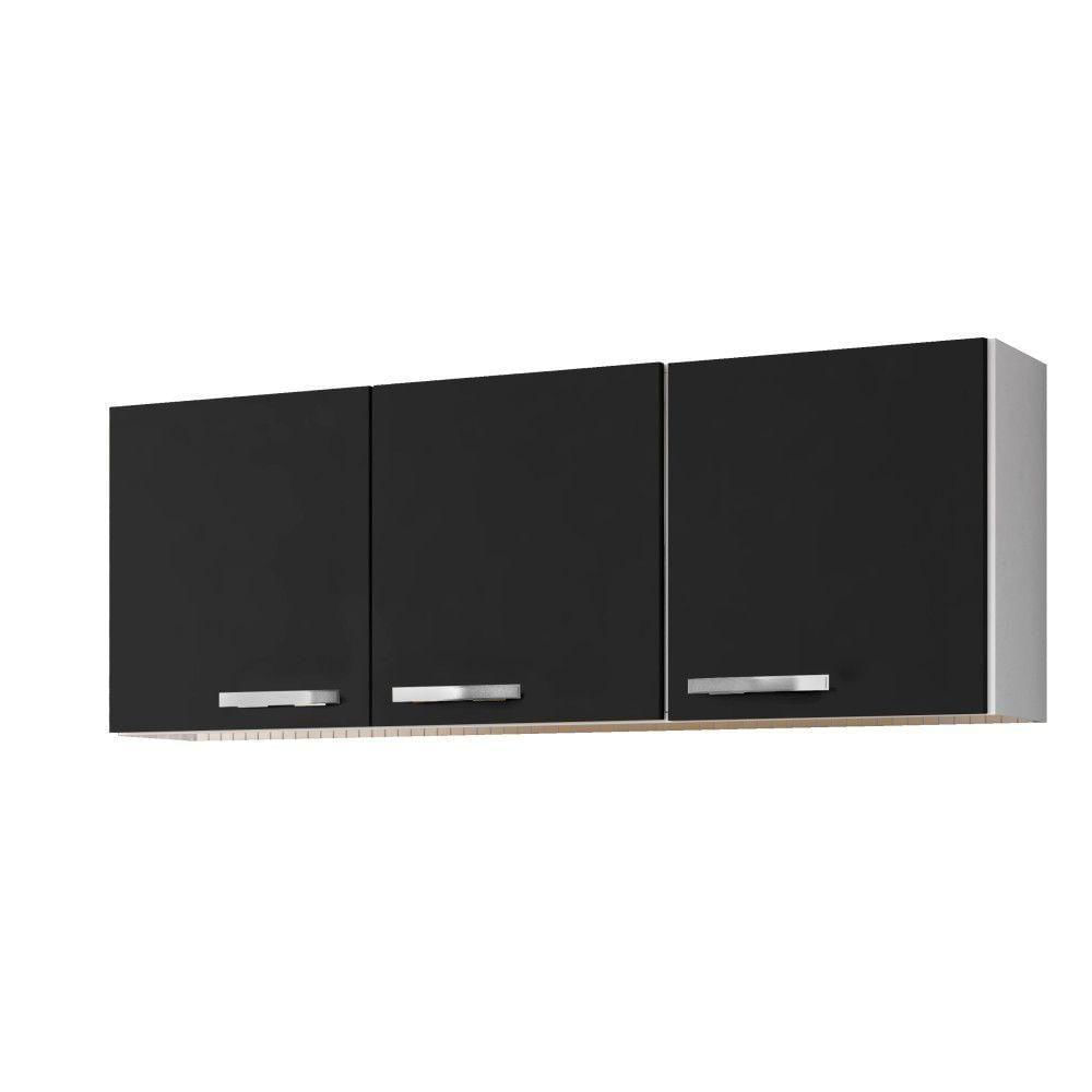 Kit 2 Armários Aéreos De Cozinha Parma 3 Portas 150cm - Lumil Móveis Branco-preto