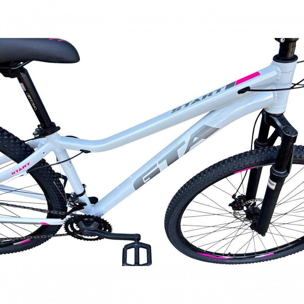 Miniatura Bicicleta Aro 29 Gta Start Alumínio 27v K7 Freio A Disco Garfo Suspensão Mountain Bike branco-cinza-rosa Tam: 15