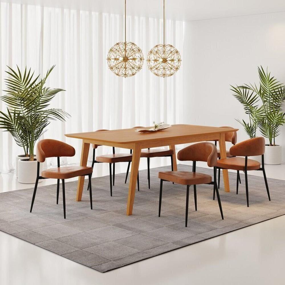Miniatura Conjunto Sala de Jantar Mesa Elegance com 6 Cadeiras Bless Marrom/Whiskey
