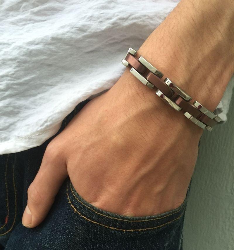 Miniatura Pulseira Masculina de Aço com Filetes Rosé