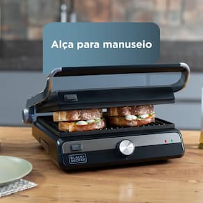 Grill Elétrico Black+Decker G1500G Gourmand Gris 1500W Abertura 180° Chapas Removíveis Antiaderente Inox 110V