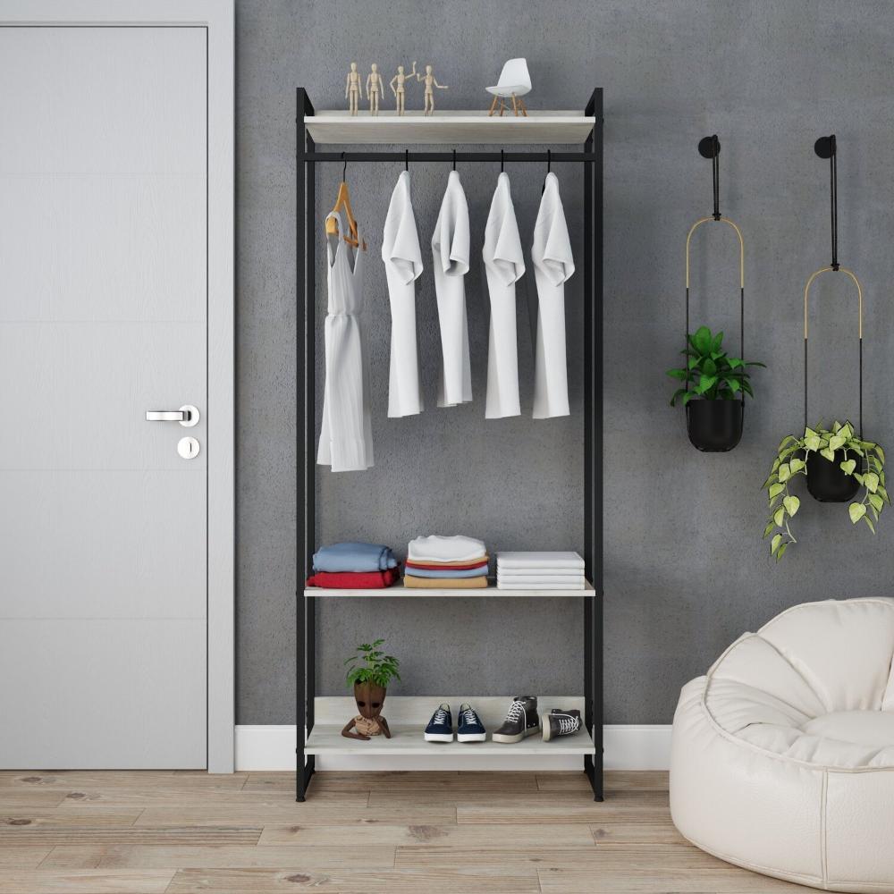 Miniatura Estante Closet Arara Industrial 3 Prateleiras 187x80cm Dynamica Yescasa Snow / Preto