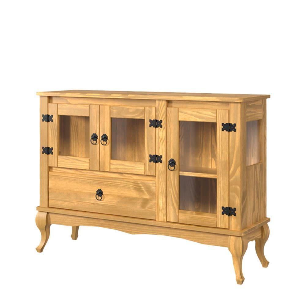 Miniatura Balcão Rústico Madeira Maciça 3 Portas Vidro Lateral Mel D125vl Shop Jm