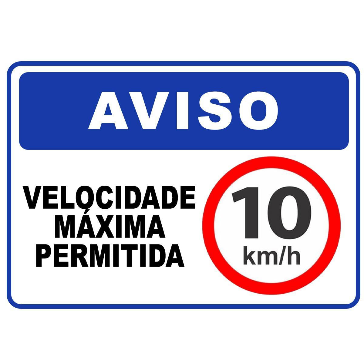 Miniatura Kit 4 Placa Aviso Velocidade Máxima 10Km/H 30Cmx20Cm Pvc