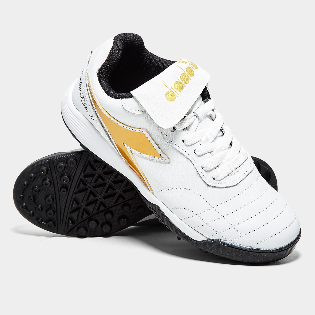 Miniatura Chuteira Society Diadora Calcio Elite II Unissex Branco+dourado - 38