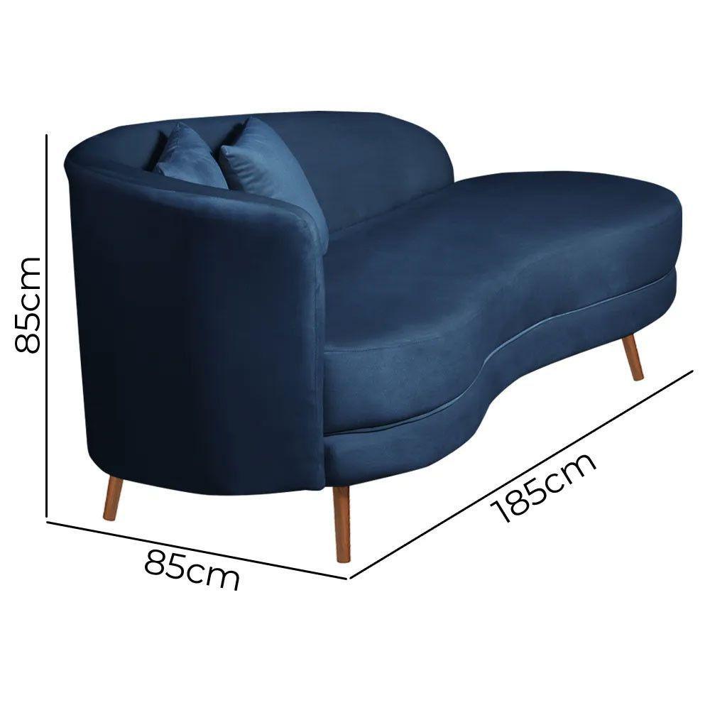 Miniatura Chaise Longue Divã Emili Em Madeira De Reflorestamento 160cm Veludo Speciale Home Azul