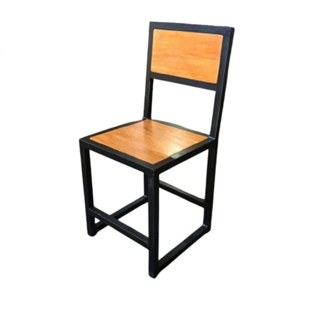 Miniatura Cadeira Com Encosto Aço Ferro Metal Mdf Robusta Cor Preto Mdf Claro Estilo Industrial Cd-01
