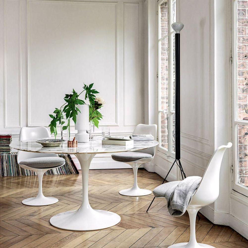Miniatura Mesa De Jantar Tulipa Saarinen Redonda 110 Cm Mármore Carrara Base Branca
