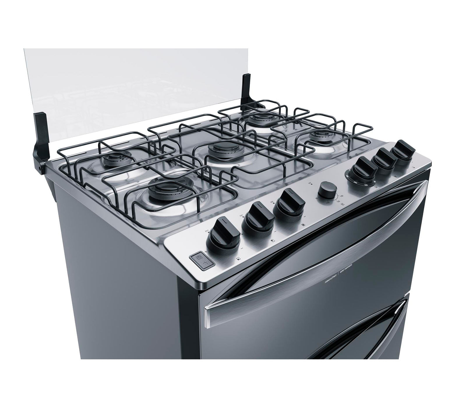 Fogão Brastemp 5 Bocas Duplo Forno Cor Inox Com Botões Removíveis E Exclusivo Aro Protetor - BFD5NCR 110V