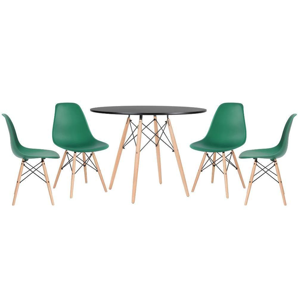 Miniatura Kit - Mesa Eames 100 Cm Preto + 4 Cadeiras Eames Dsw Verde Escuro Mesa Preto Com Cadeiras Verde Escuro