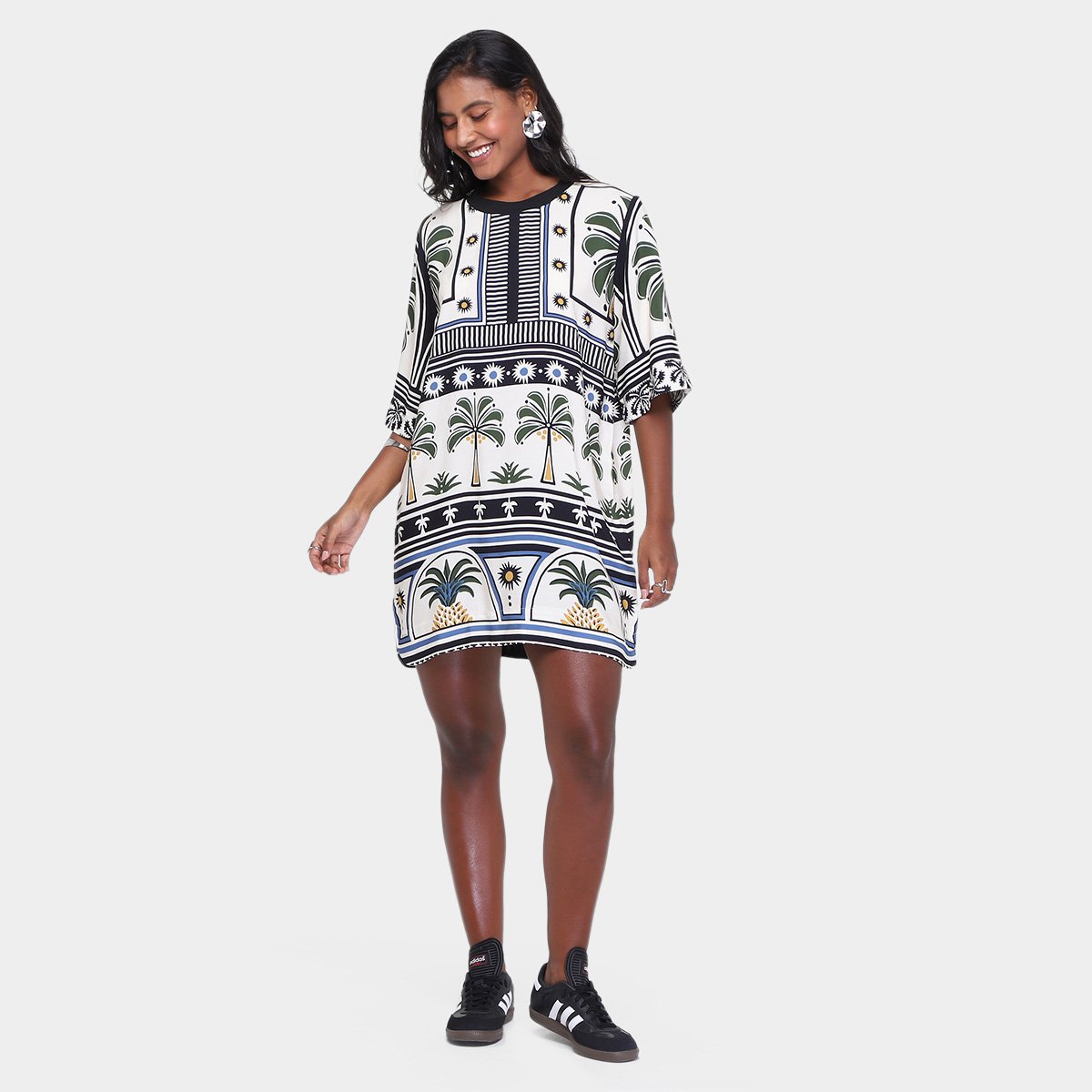 Miniatura Vestido Farm T-Shirt Jardim Tropical Feminino Bege - G