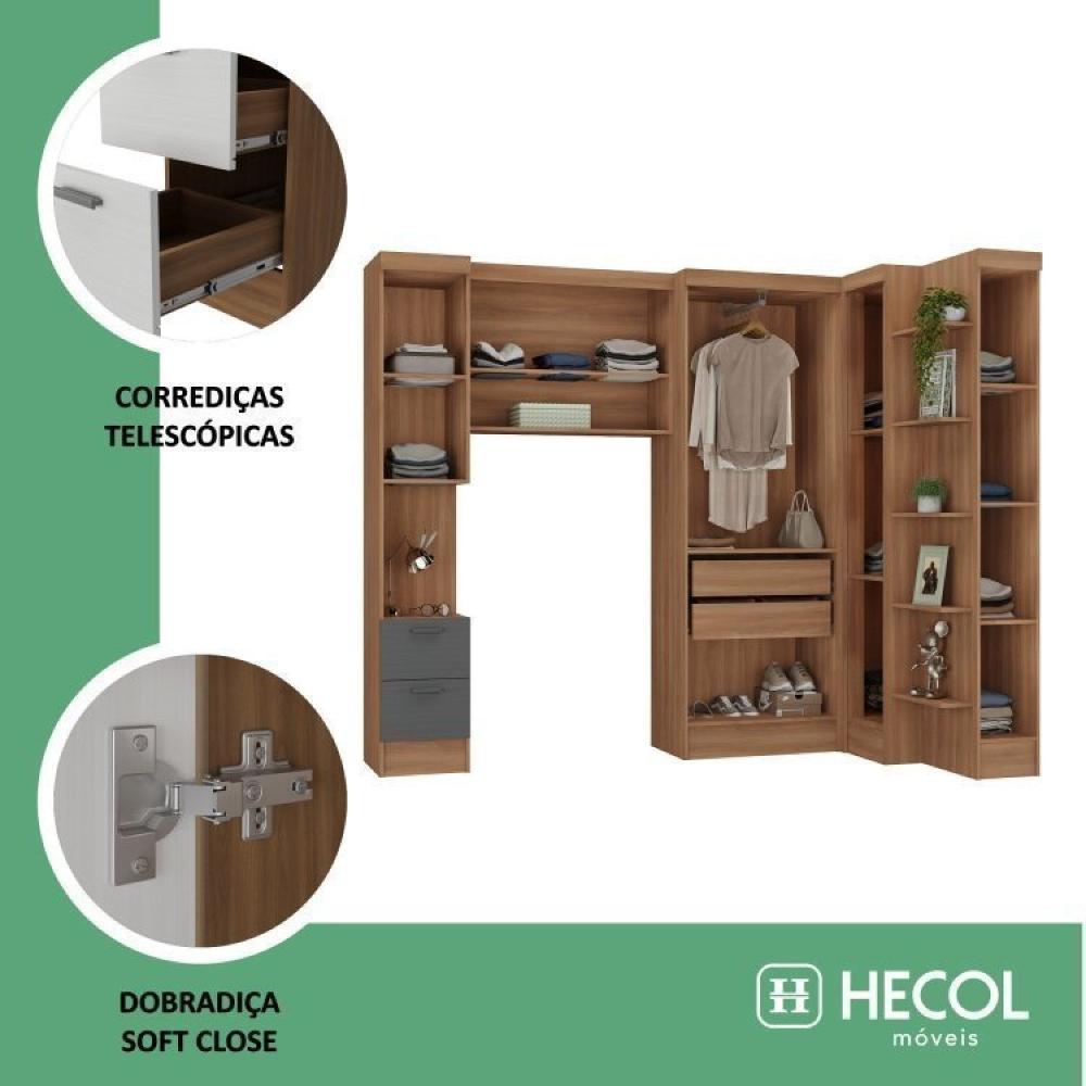 Miniatura Guardo Roupa Modulado 7 Portas 4 Gavetas 5 Peças Hecol Móveis Nogal/Grafite