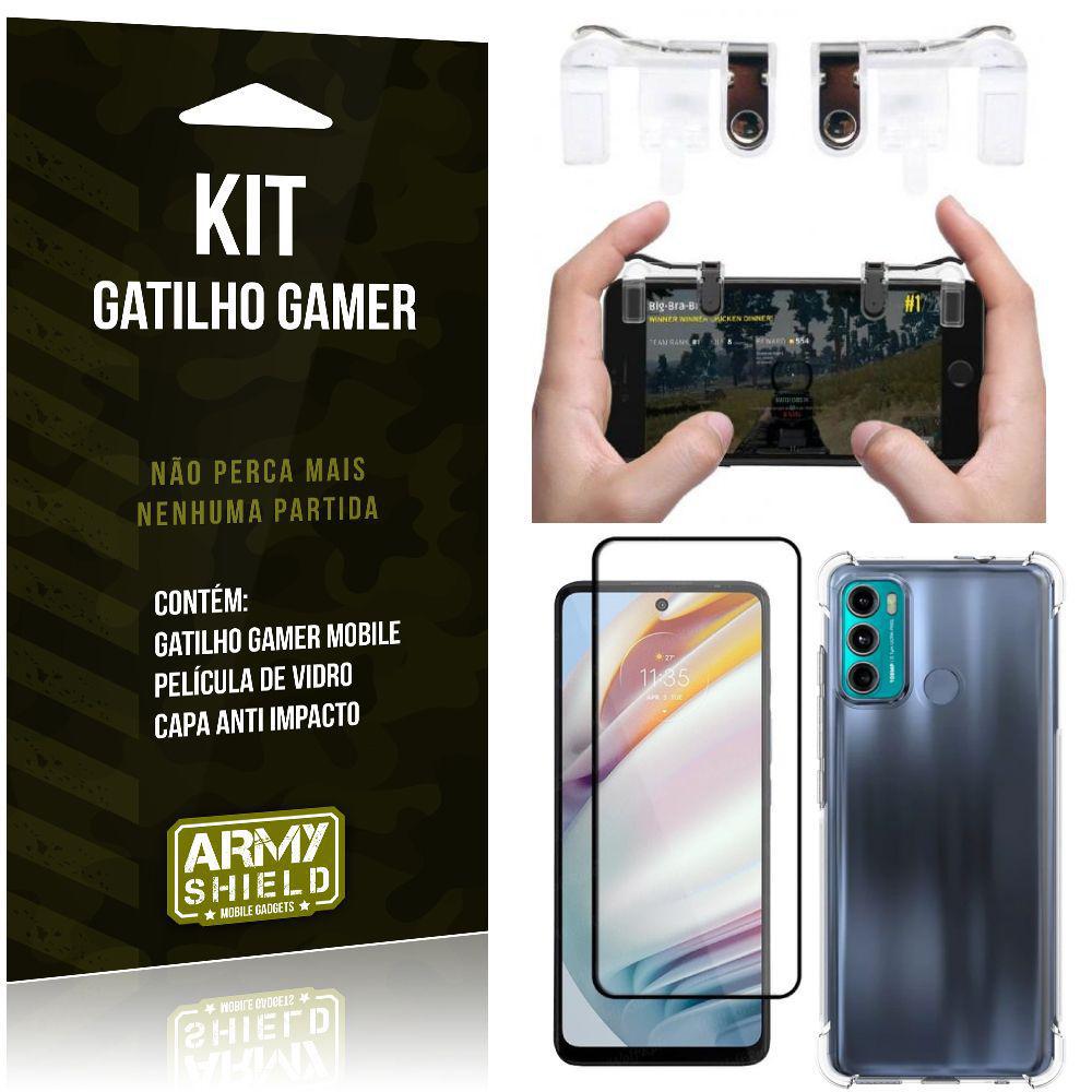 Miniatura Kit Moto G60 Gatilho Gamer+Capa Anti Shock+Película Vidro 3D